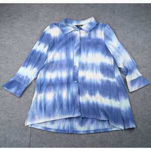 Ali Miles Blouse Womens XL Art To Wear Lagenlook Tunic Watercolor Whimsical Boho